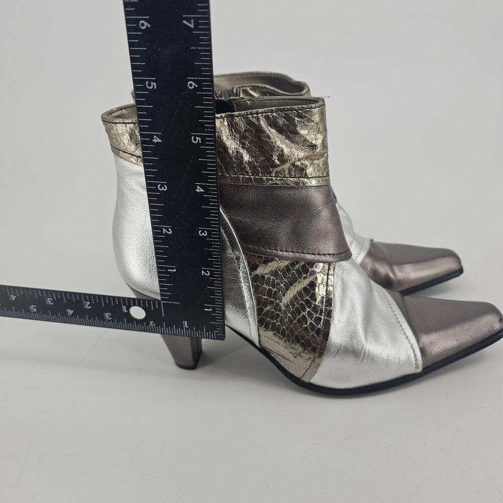 Vintage Bellini Patchwork Metallic Gray Heeled Le… - image 12